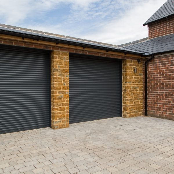 Two black garage doors